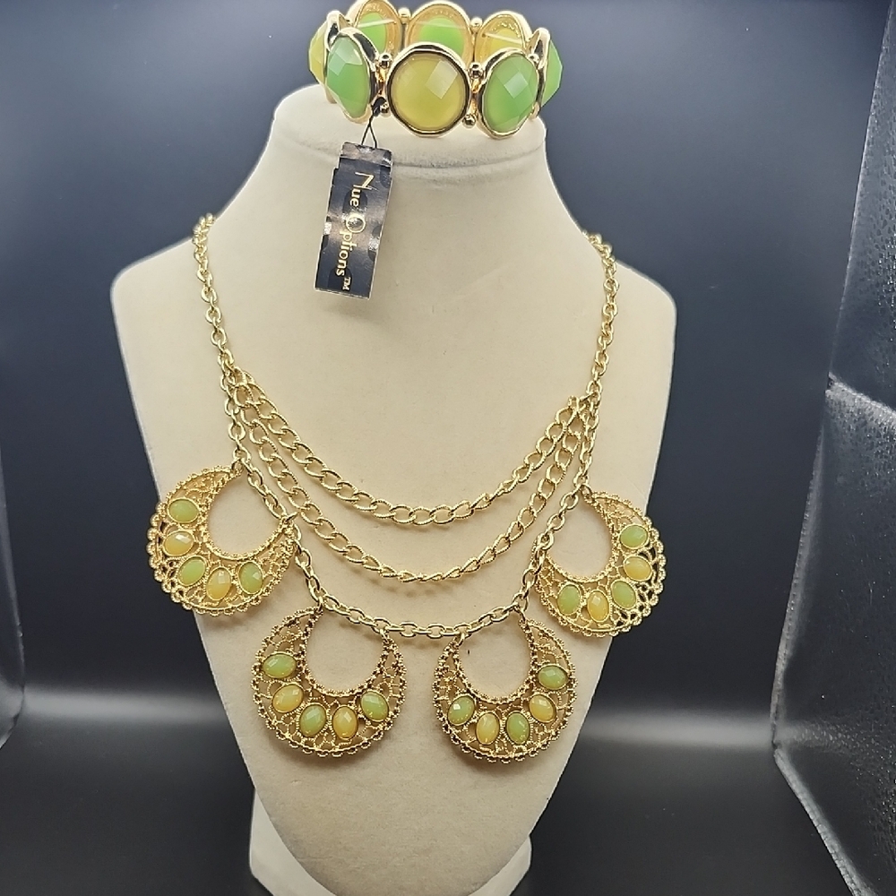 Nue Options Gold Necklace with Green Accents